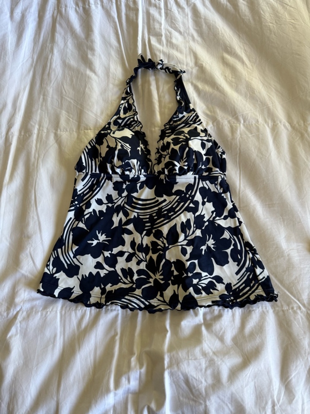 Blue  & White Floral Halter Tankini Top